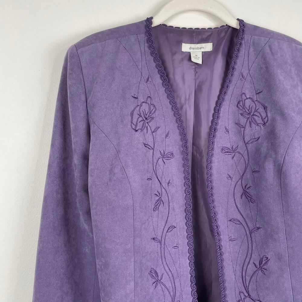 y2k Purple Floral Embroidered Faux Suede Jacket Womens M Feminine Cottagecore - Picture 13 of 16
